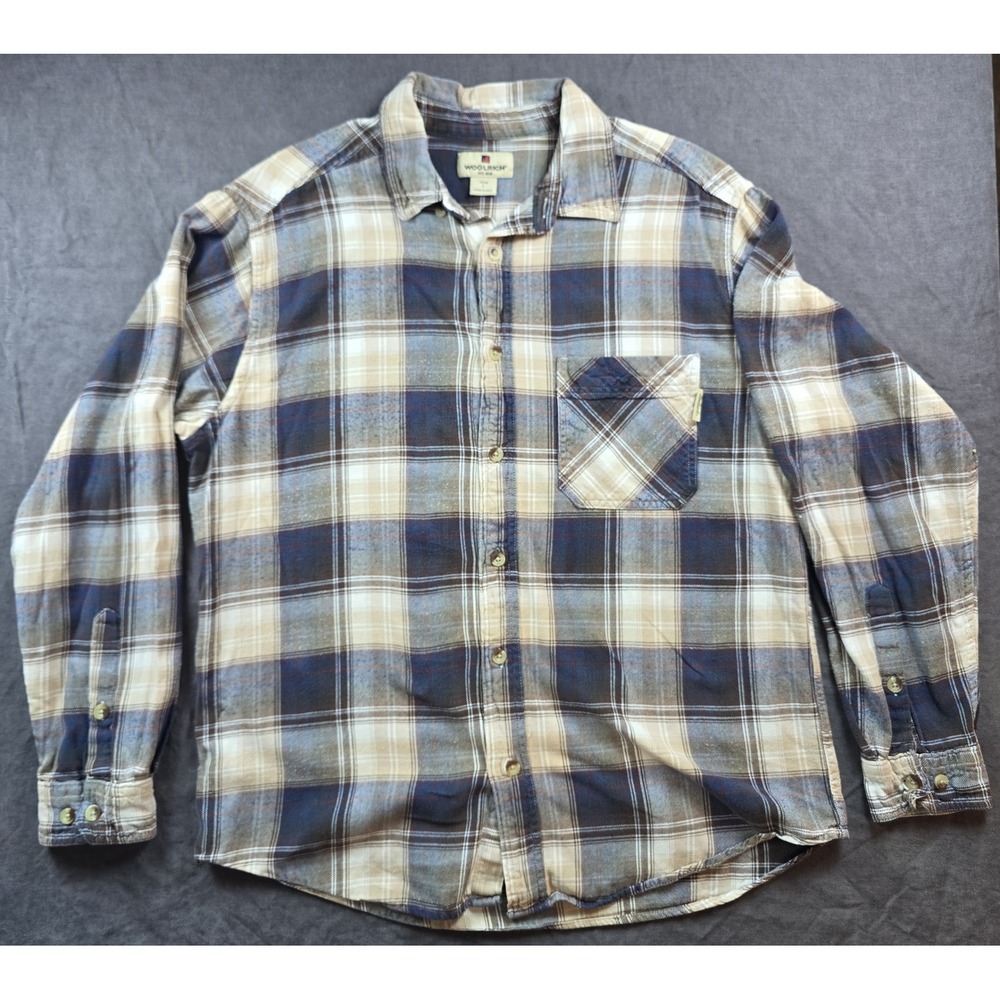Woolrich Mens Cozy Plaid Flannel Button Up Shirt Long Sleeve Gingham Size L